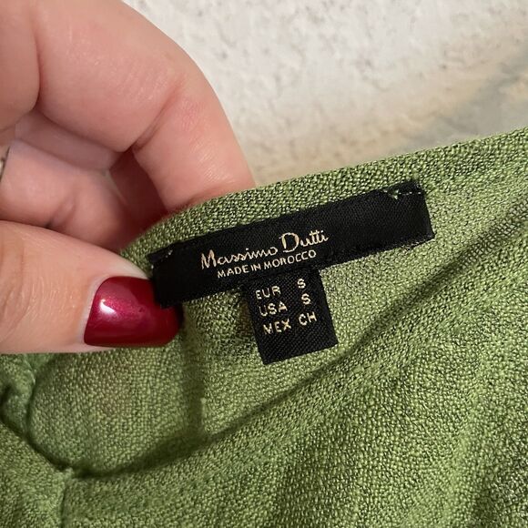 Massimo Dutti Womens Linen Dress Small Tie Front Midi Green Lagenlook Minimalist - Picture 7 of 8